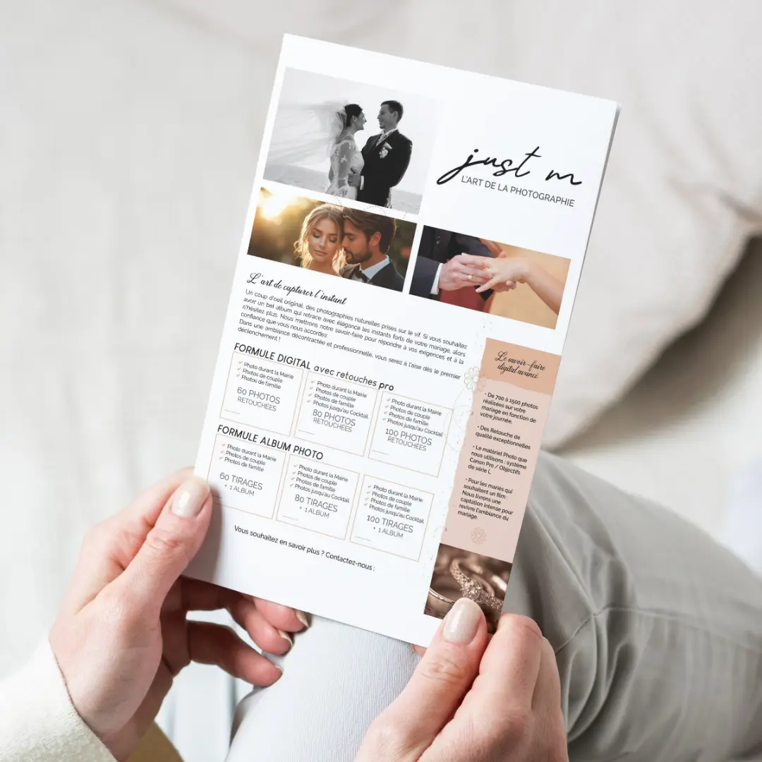 Dépliant photographe just m - studio photo, design print Nancy