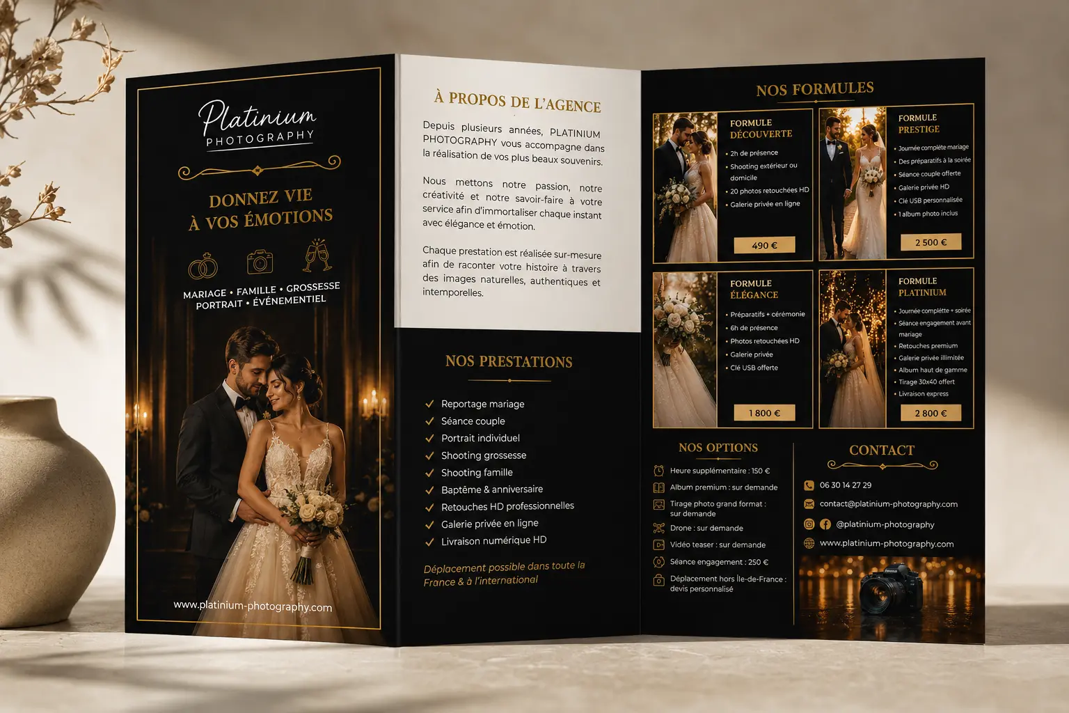 Plaquette commerciale Platinium Photography - support print mariage